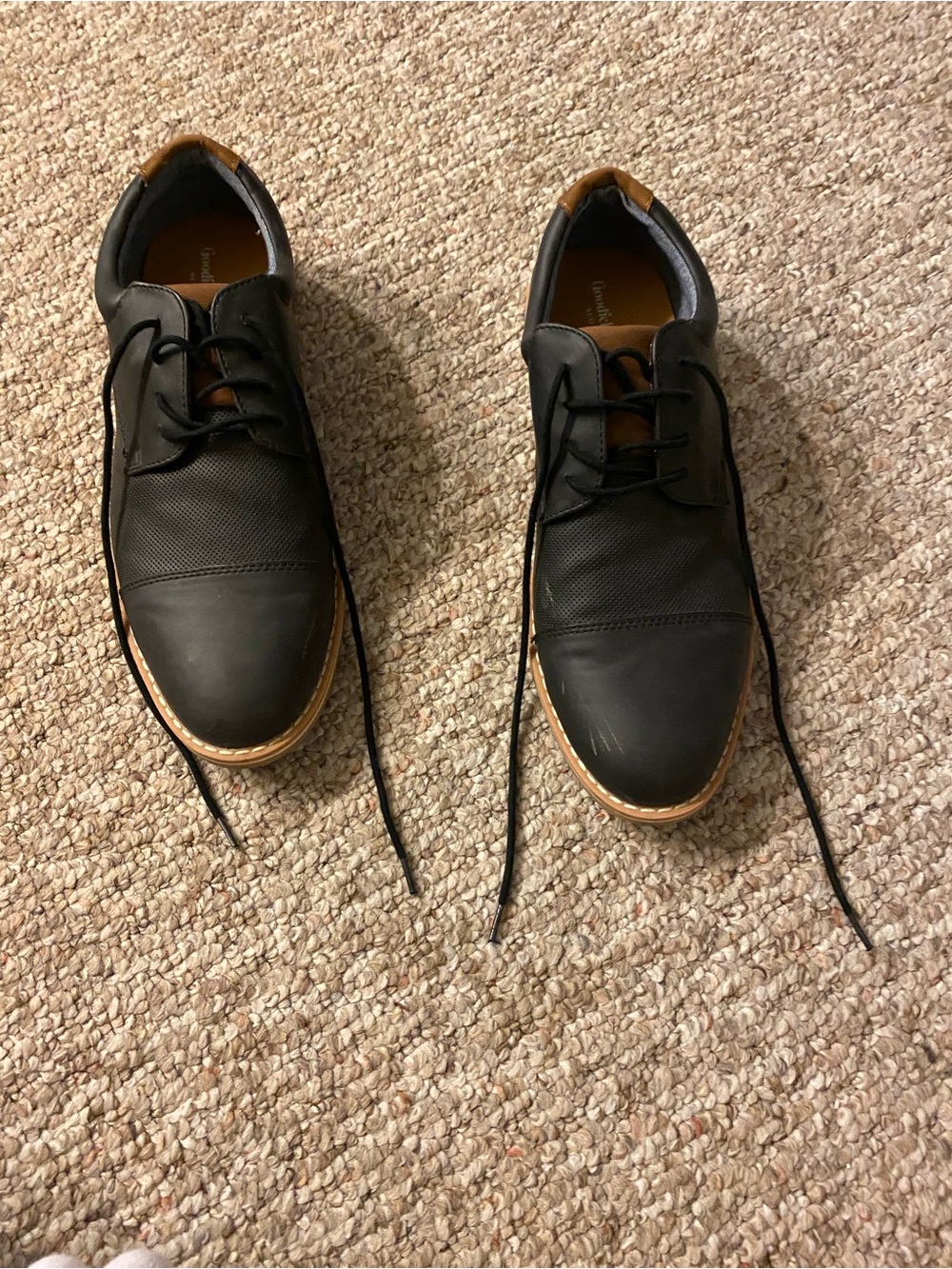 Goodfellow & Co Black Lace-Up Oxfords with Tan Trim | Men’s 9